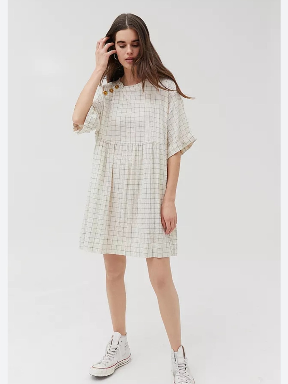 Urban Outfitters Womens Dina Button Front Frock Dress, Pockets, Size M/L Boho